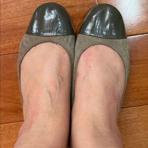 Lanvin Paris Cap Toe Ballet Flats Brown Gray Suede Black Patent Leather 37